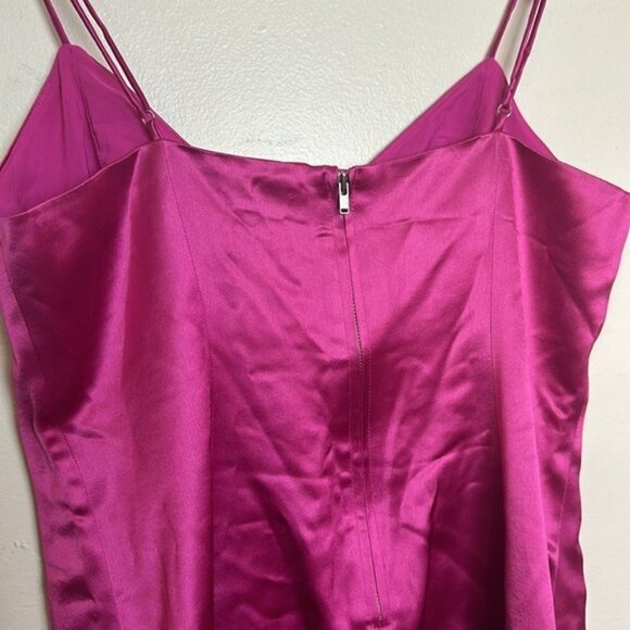 Cami NYC Roxanne Feather Trimmed Barbie Core Satin Slip Dress in Magnolia - Picture 15 of 16